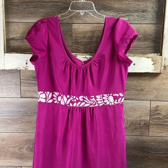 Banana Republic Ladies Fushia and White Scoop Neck Above Knee Dress Size 12 - Picture 3 of 11
